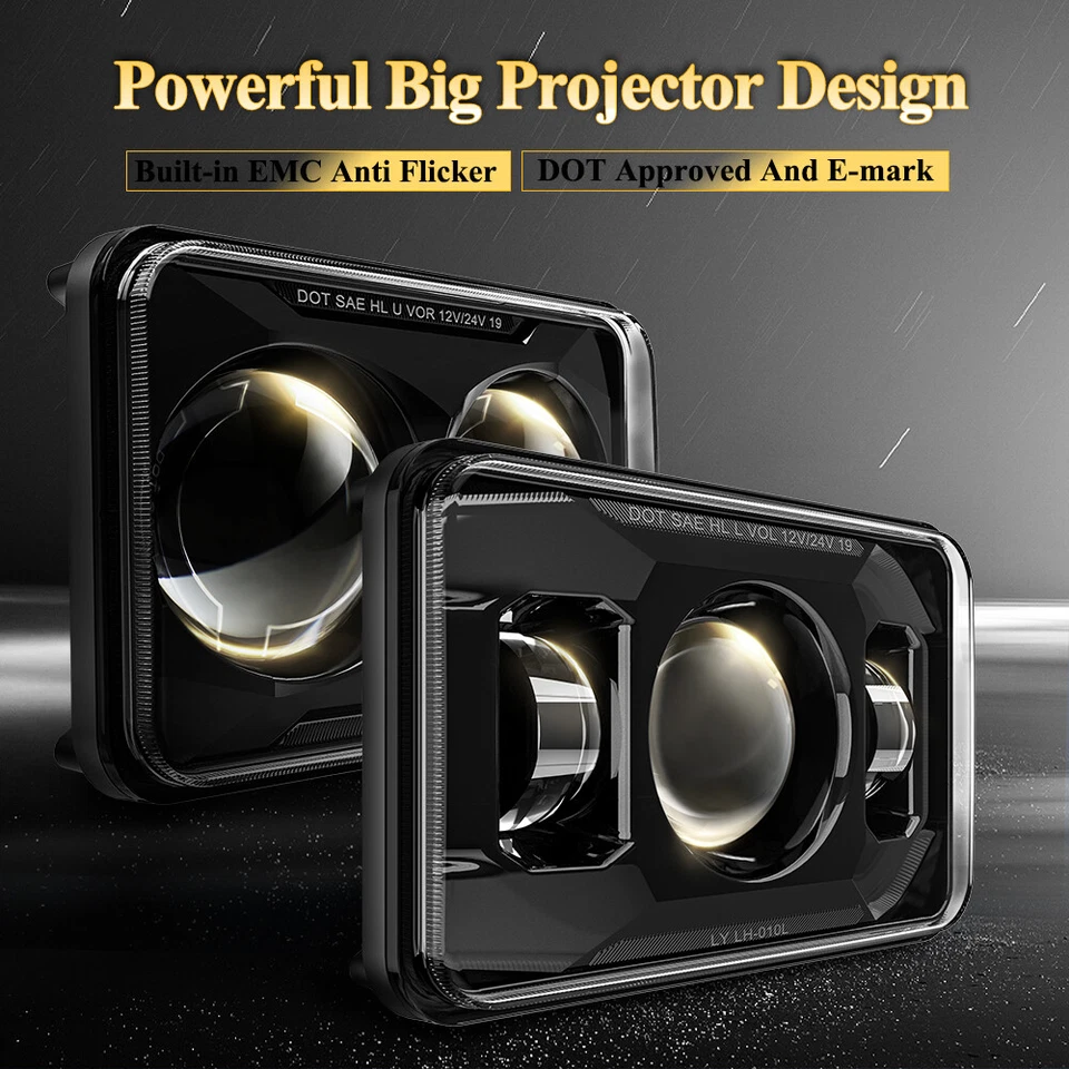 4pcs 10000LM 4x6" LED Headlamps Light Hi/Lo for Peterbilt Truck 357 378 379 320 - Image 4 of 4