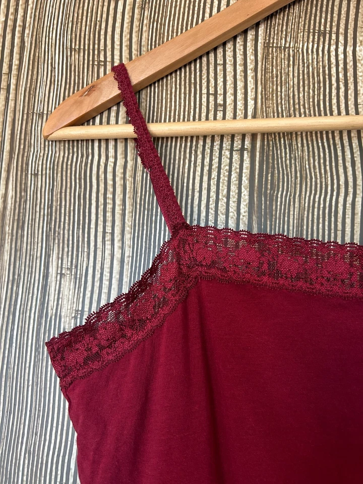 Винтажный ограниченный Майка Y2K кружева отделки красный тонкий эластичной регулируемые ремни Sz M - Изображение 2 из 4