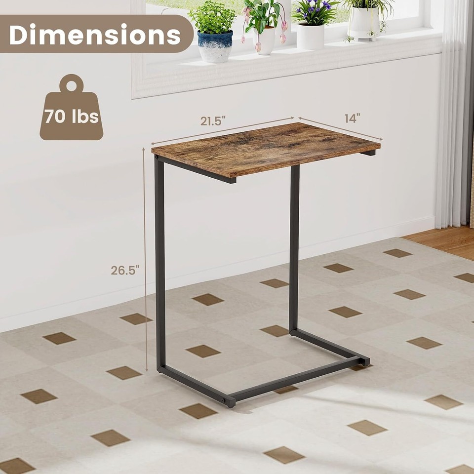 CShaped End Table, Vintage Accent Couch Table with HeavyDuty Metal