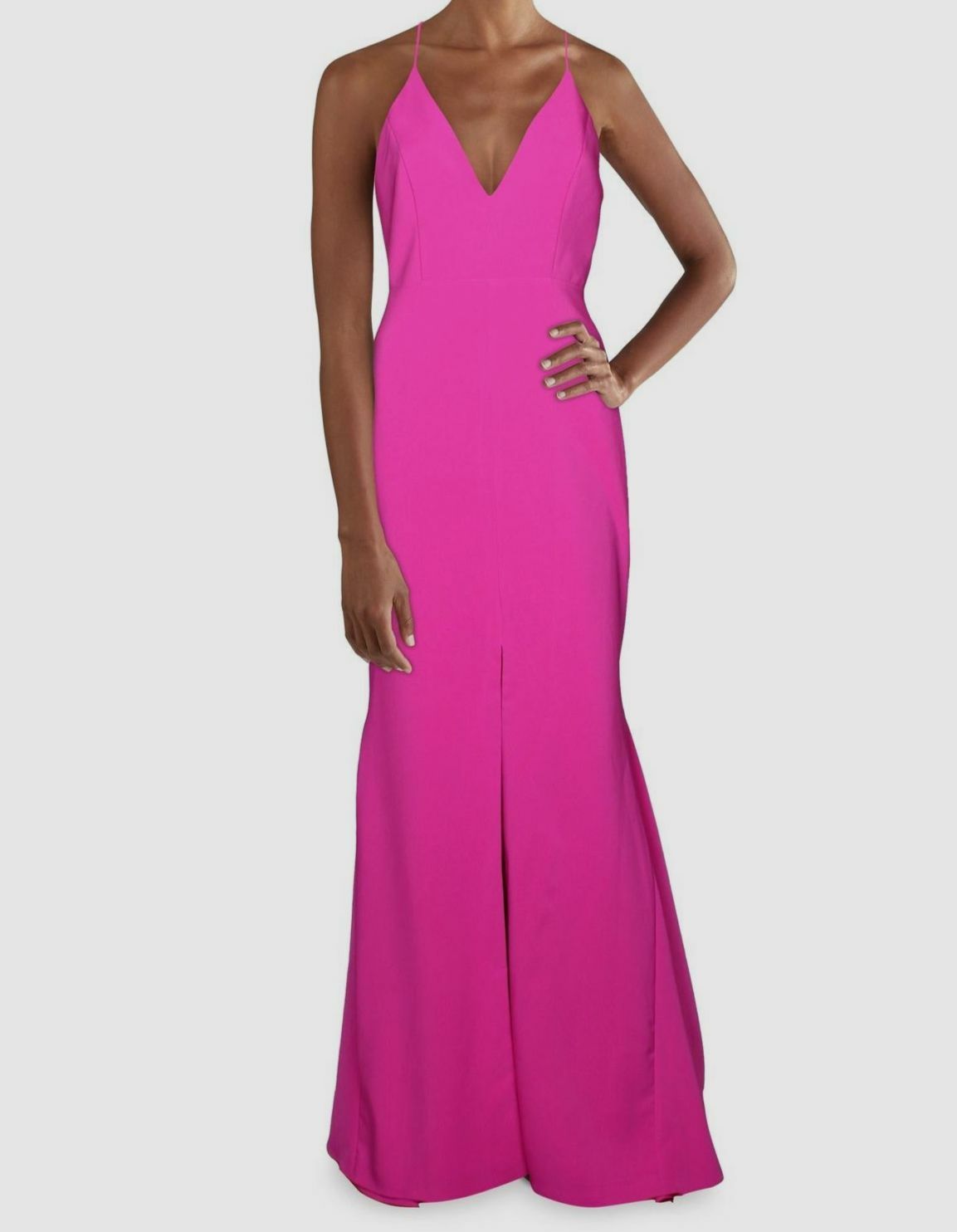 $245 Aidan Mattox Women's Pink Sleeveless V-Neck Crepe Trumpet Gown Dress Size 2