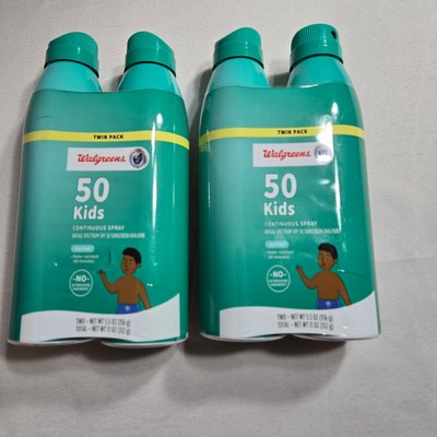 Walgreens Sunscreen Kids SPF 50 Lot of 2 Twin Packs 5.5 oz each Continuous spray