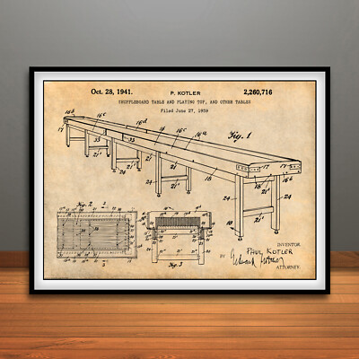 1939 Shuffleboard Table Patent Print Art Drawing Poster  