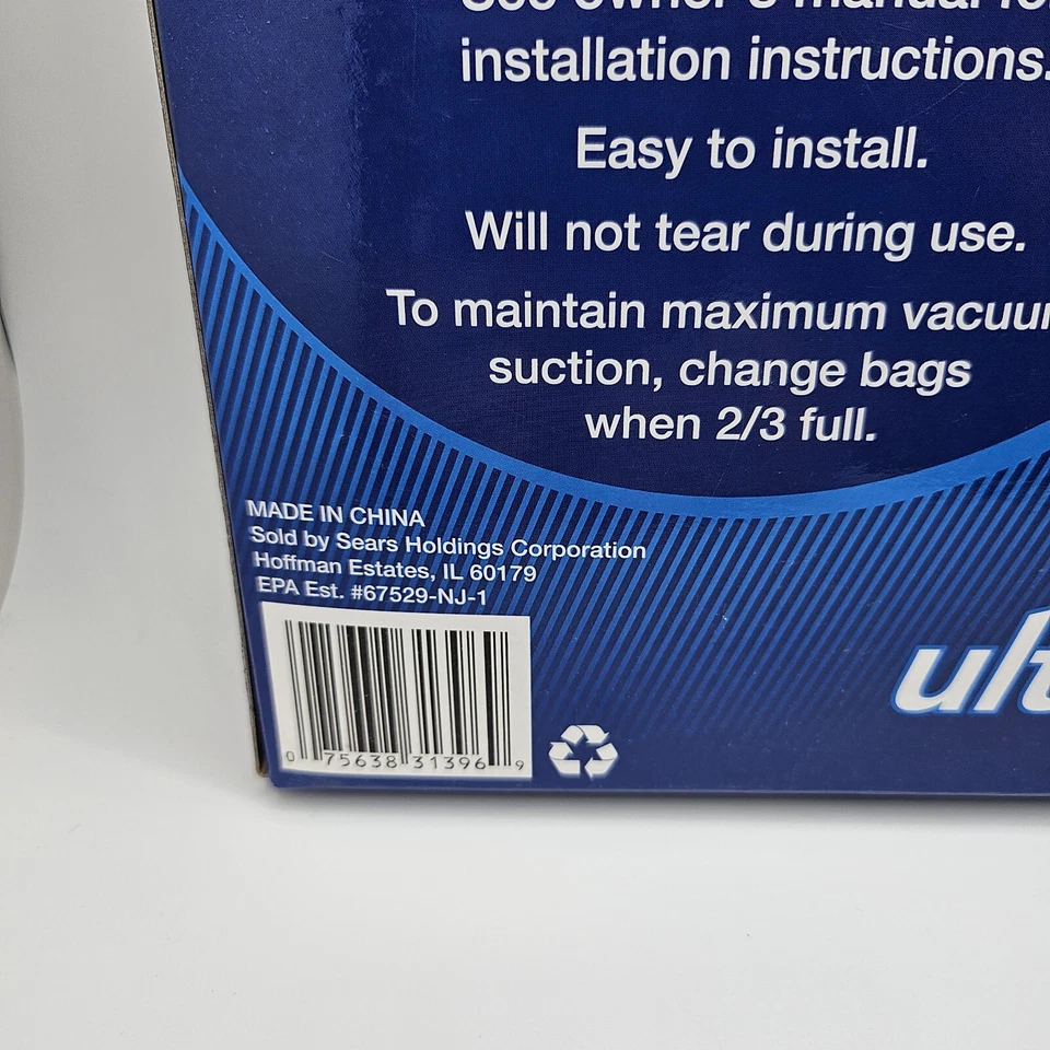 Ultra Care Kenmore Q Bolsas de Vacío Bolsas de Vacío HEPA Tela Filtración Lote de 3 CIB Foto 3 de 4