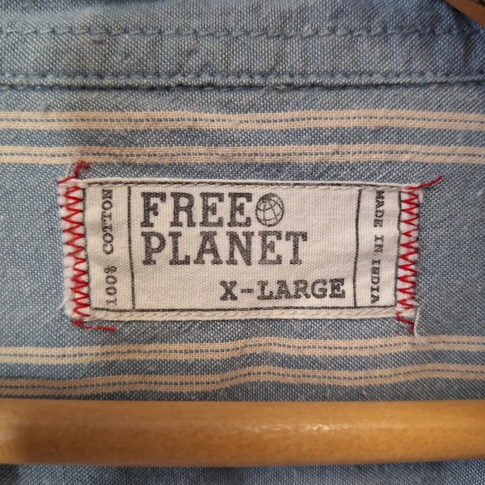 Free Planet Button Down Shirt Long Sleeve Chambray Cream Stripe Men's Size XL - Image 3 of 4