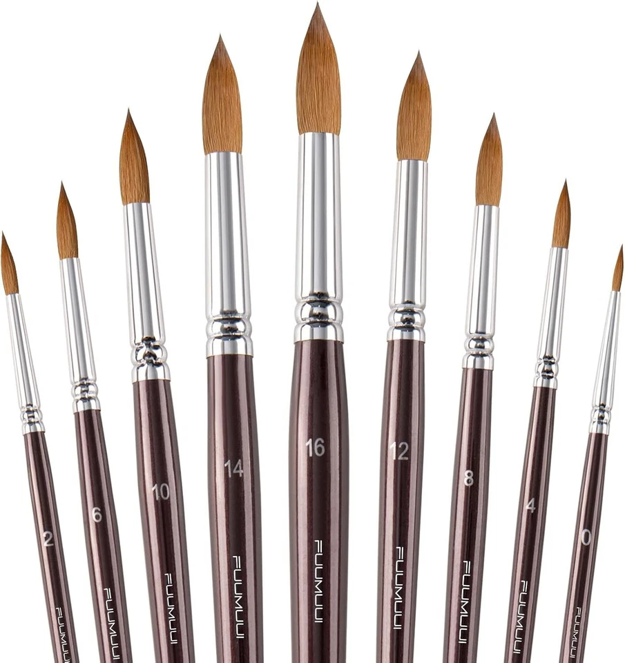 Sable Watercolor Brushes Professional Superior Kolinsky Watercolor Paint,9pcs,US - Image 4 of 4