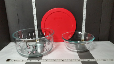 Pyrex Various 2 Pieces w/1 Lid ; Bunny Bowl and 10 oz. Cup No Lid Made in USA