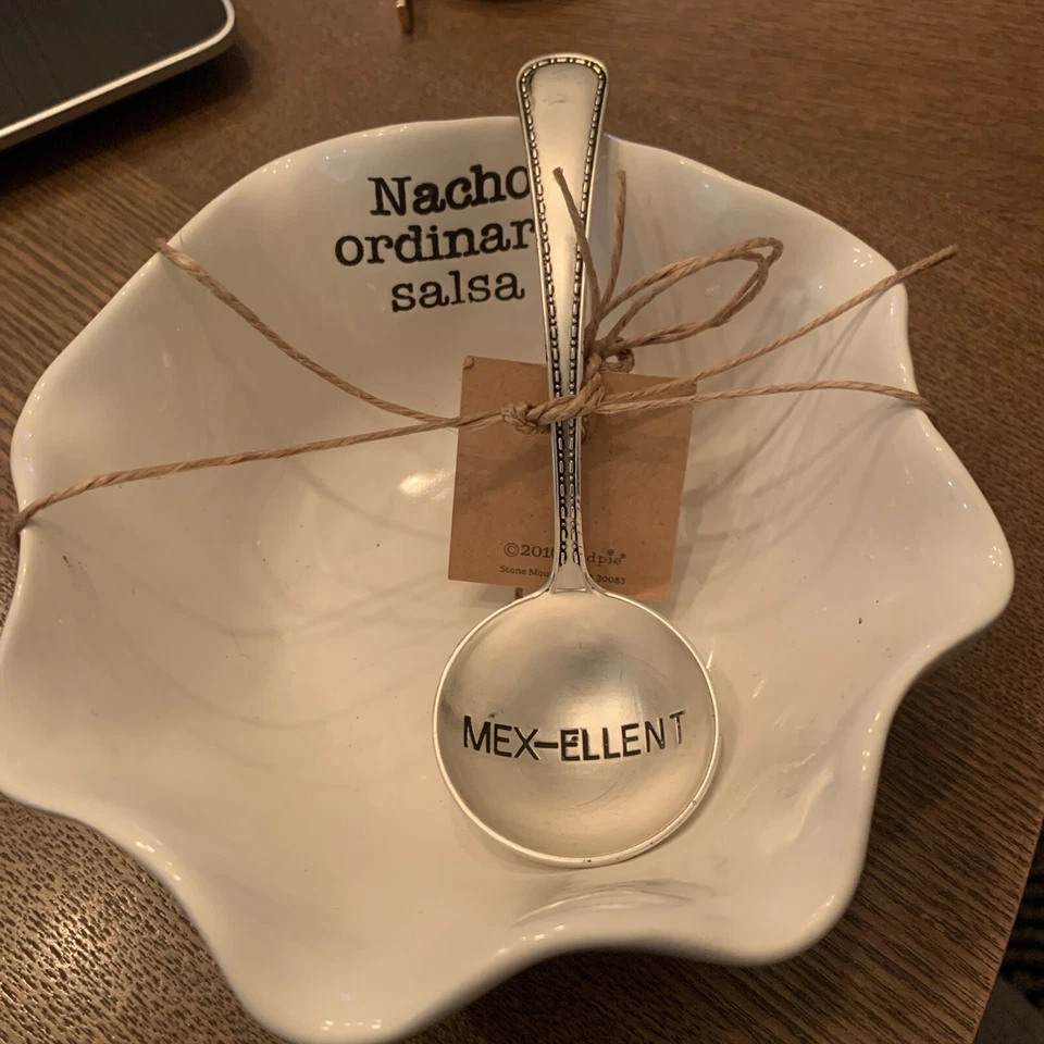 NWT Mud Pie Nacho Ordinary Salsa Dip Set Ceramic Mex-cellent Serving Spoon - Image 2 of 4