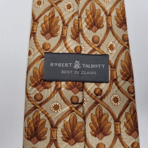 Robert Talbott Tie Brown Gold Best Of Class Geometric Hand Sewn Silk Neck Tie - Picture 2 of 9