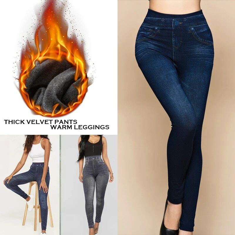 WUAI-Women Stretchy Jeggings High Waist Legging Plus Size Slim Fit