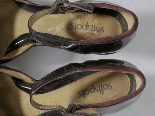 Softspots Mary Jane High Heels sz 6M Womens Brown Patent Leather Suede Trim - Picture 3 of 4
