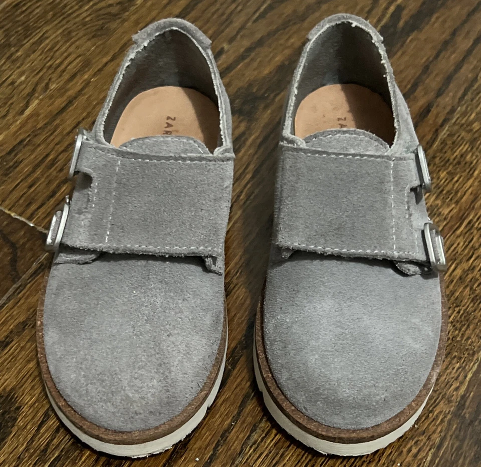 Zapatos Mocasines Zara Bebé Niño Gris Gamuza Cuero Monje Talla 23 / EE. UU. 6.5. Usado una vez! Foto 2 de 4
