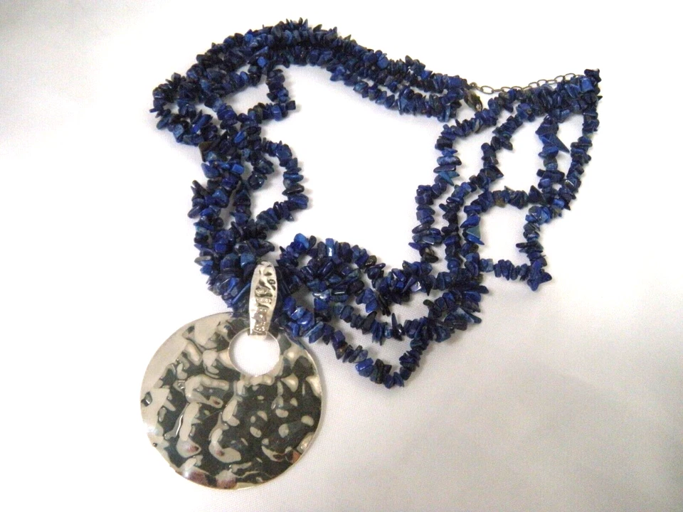 Collar colgante vintage de lapislázuli de plata esterlina firmado por diseñador