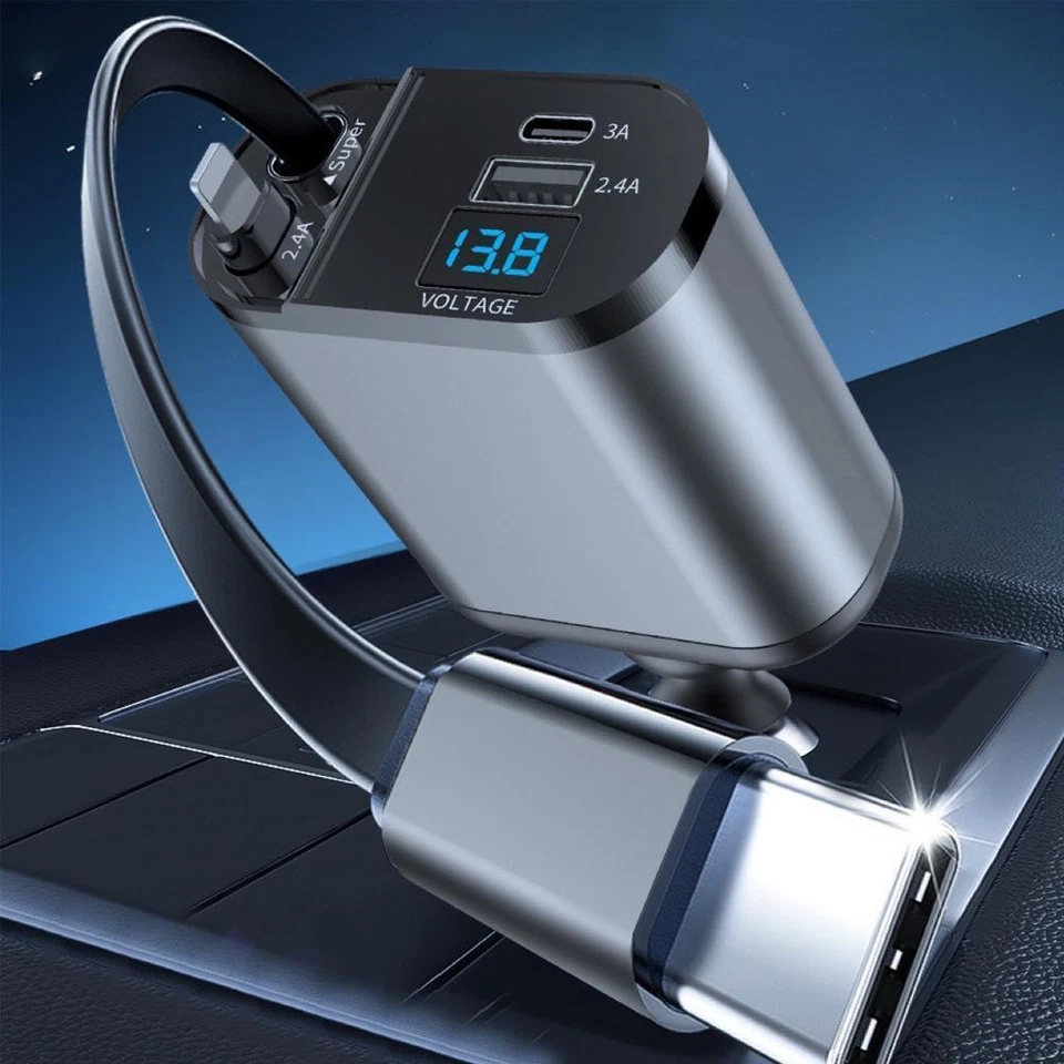 Retractable Car Charger 4in1 Fast Car Phone 16 Charger 120W USB Type C Cable lot - Image 3 of 4