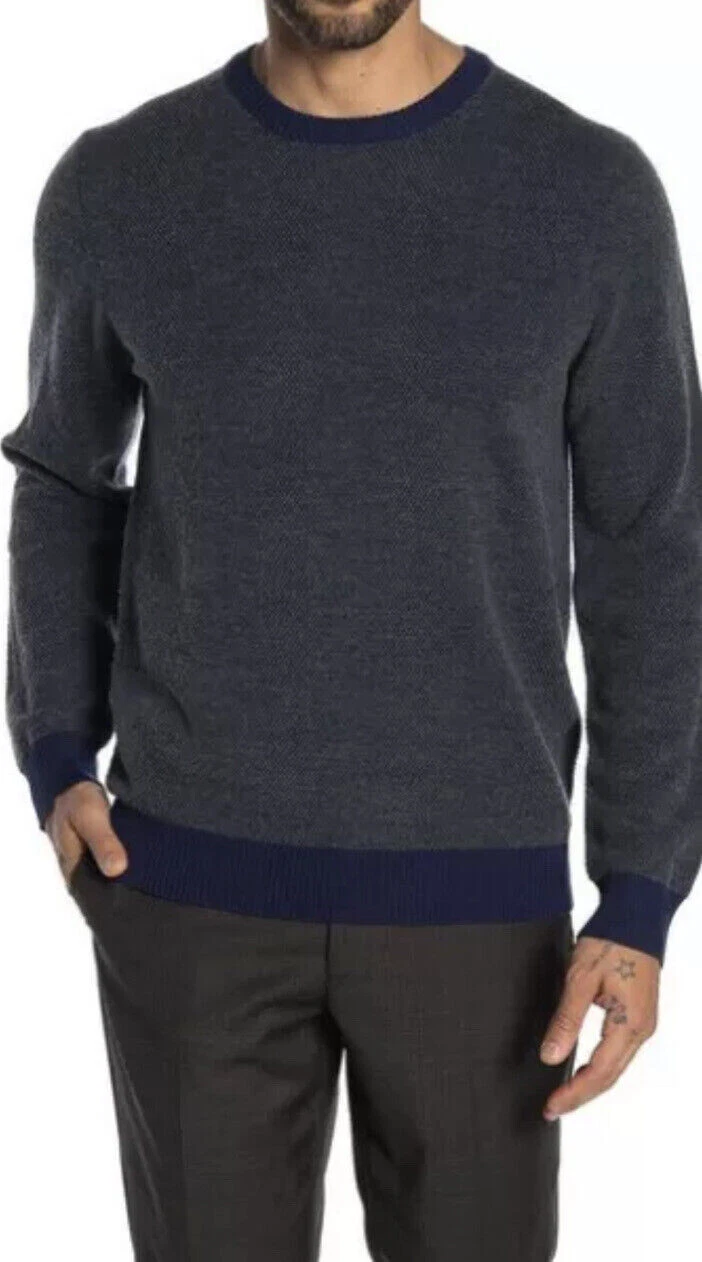 Toscano Mens Merino Wool Blend Crewneck Sweater Medium Galaxy Blue, L