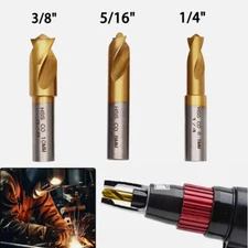 3PCS HSCO Titanium Spot Weld Drill Bit Cutter Flat Shaft 1/4" 5/16" 3/8" Cobalt
