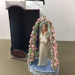 Princess-Diana-vtg-Christmas-ornament-bride-wedding-roses-Carlton-Cards-with-box