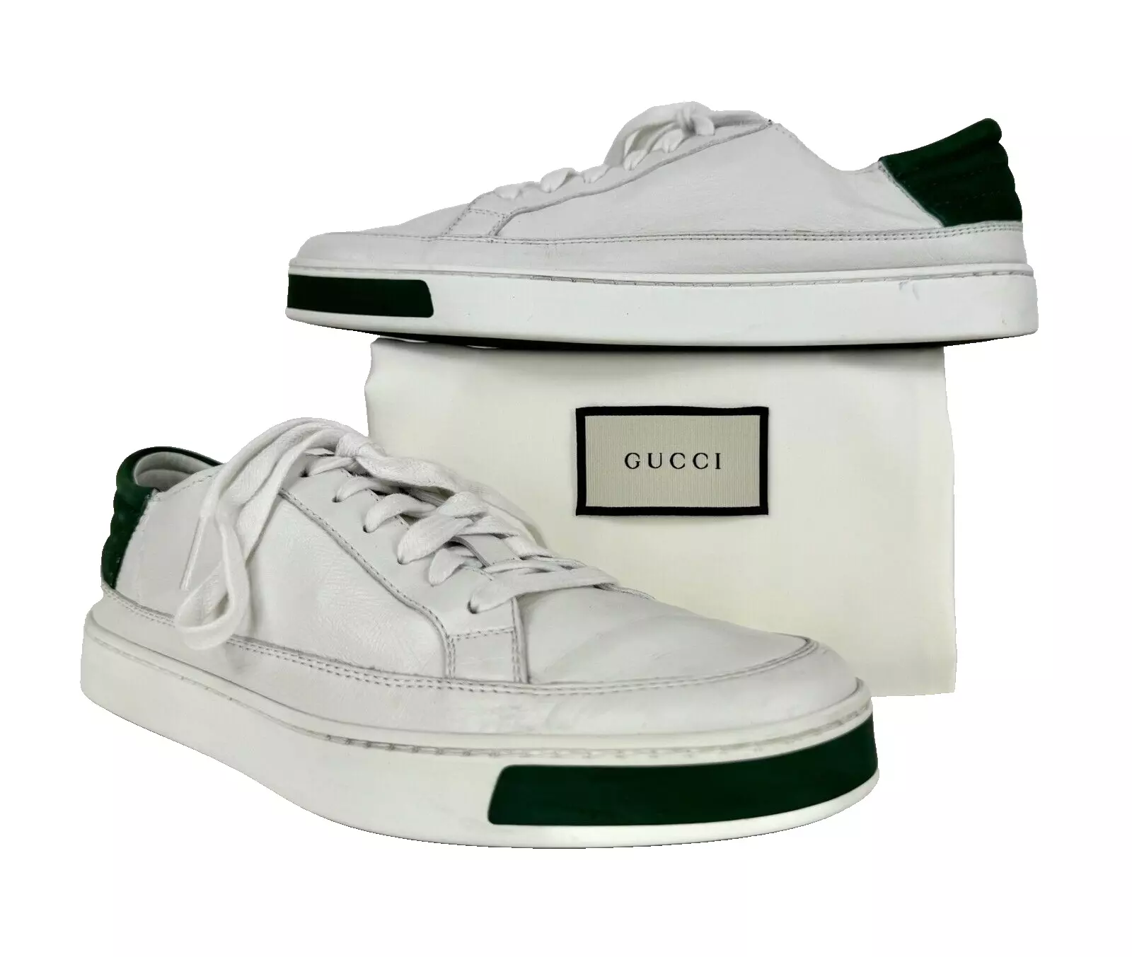 Baskets basses Gucci Auth hommes 8 US 7,5 UK 41,5 EU blanc vert cuir
