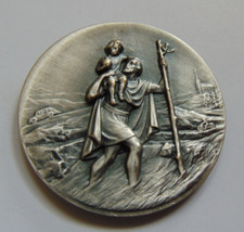 St Christophorus Plakette selbstklebend 39 mm Messing gepr&auml;gt Medaille Talismann
