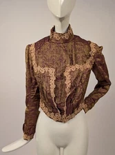 EDWARDIAN RICH PATTERN CHANGEABLE SILK BODICE W HIGH COLLAR