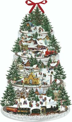 Weihnachtseisenbahn Baumausschnitt Adventskalender Design by Barbara Behr 38 x 60 cm