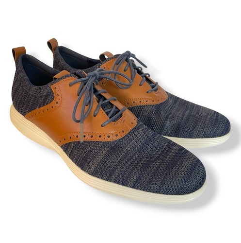 Cole Haan Size 12 M Grand Tour Blue Knit Oxford Shoes Tan Leather