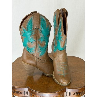 NIB Very Volatile Rio Grande Tan / Teal Heeled Western Boots #0319 US 10