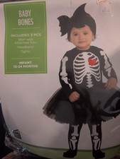 Cute Skeleton Bones Infant Baby Costume Size 12-24 Months Halloween Dress-up