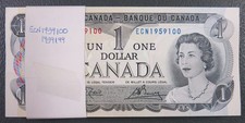 Canada 1 Dollar, 1973 Bundle of 100 notes in consecutive number UNC