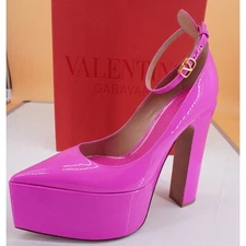 Valentino Pink Patent Tan-go Pointed Toe Platform Pump SZ 38.5 NIB Logo $1200