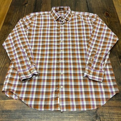 Peter Millar Mens Extra Large Plaid Button Down Shirt 100 Percent Cotton