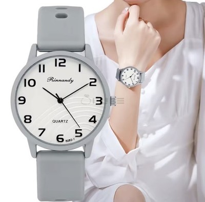 Graue klassische Analog Quarzuhr leicht ablesbares Zifferblatt Silikonarmband Unisex