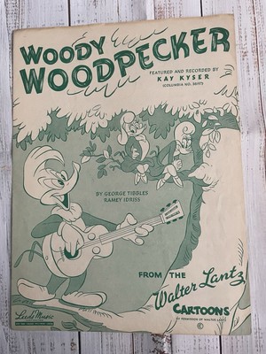 Woody Woodpecker 1947 VTG Piano Sheet Music Walter Lantz Cartoon by Kay Kyser