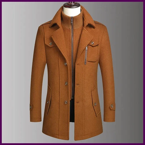 Abrigo de lana de doble cuello para hombre, elegante, de moda, para otoño e invi - product listing photo