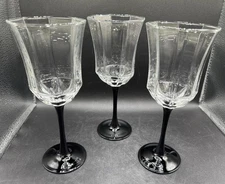 Vtg Luminarc D'Arques France Long Black Stem Wine Glasses 1980s Octime 3 Pc Set