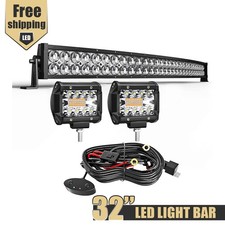 32" 5D Curved 180W LED Light Bar Kit 2X 4" 60W Cube Pod for Offroad Driving Lamp