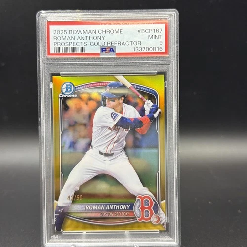 2025 Bowman Chrome ROMAN ANTHONY PROSPECTS GOLD REFRACTOR 💎 42/50 🔥 PSA 9 💎