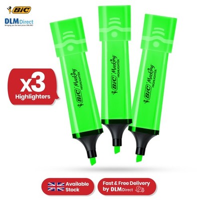 3x BIC Marking Highlighter Flat Marker neongrün für präzise & fette Aufgaben