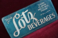 ** VINTAGE ANTIQUE DRINK LOTZ BEVERAGES SODA SIGN SURVIVOR 1940s 1950'S **