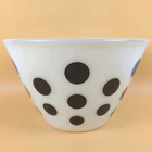 ANCHOR HOCKING FIRE KING Mixing Bowl Vintage Black Dot Milk Glass 9.5x6 MCM