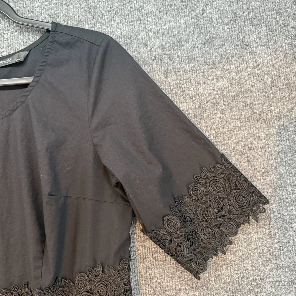 eShakti 连衣裙女式 L 黑色大圆领 Midi Flowy 女士正式晚礼服女士 — 第 3/4 张图片