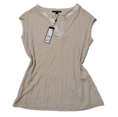 comma Women's Blouse Size 36 Beige V-Neck Cap Sleeve Top NWT