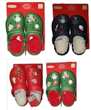 CHRISTMAS HOLIDAY FLEECE LINED CLOG SHOES RED GREEN BLUE CHILD SZ 9/10 11/12 2/3