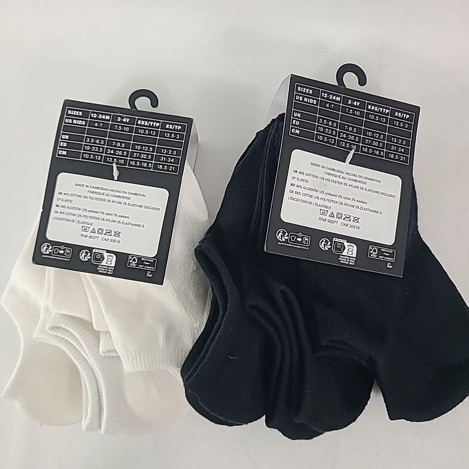 VANS "Off The Wall" Niños No Show Calcetines Negro Blanco DOS Paquetes de 3 Zapatos EE. UU. 13.5-3 Foto 4 de 4