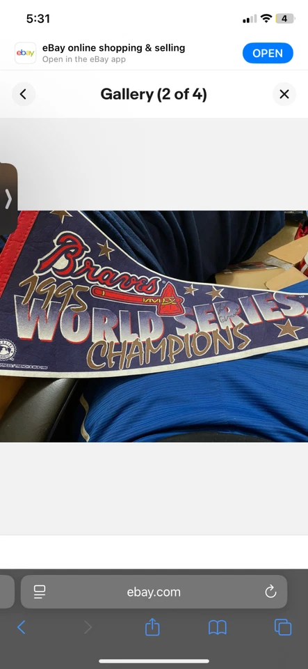 ¡Banderín firmado por Tom Glavine de los años 90 de los Atlanta Braves! Campeones de la Serie Mundial 1995 Foto 2 de 4