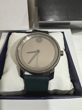 Movado Bold Men s 40mm Green Leather Strap Silver Dial Watch 3600570 Used - READ