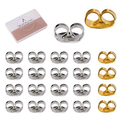 BEADNOVA Silver Earring Backs for Studs 6mm - 210pcs (Silver + Gold Colors)