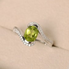 2CT Peridot Oval Gemstone 925 Silver Plated Dainty Ring Duty Free