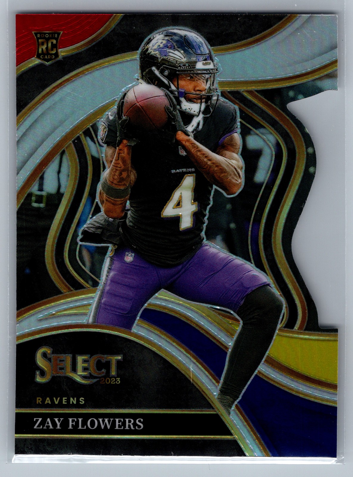 Zay Flowers 2023 Panini Select Red & Yellow Prizm Die Cut #201 Ravens RC