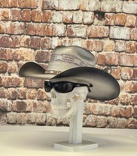 Bull-Hide, Bangora Gray/Black Straw Cowboy Hat: 4" Brim, Elastic Bandana HAND