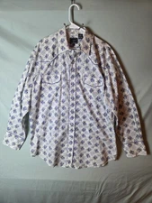 Roper Men’s White & Blue Floral  Western Rodeo Cowboy Shirt Sz XL Pearl Snaps 